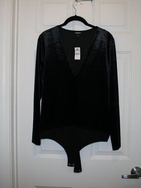 Express Black Velvet Deep V Bodysuit